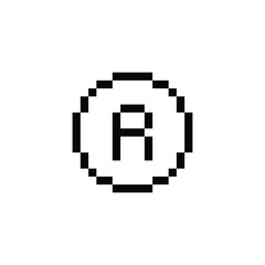 Obraz premium Registered Trademark icon 8 bit, pixel R art icon for game logo.