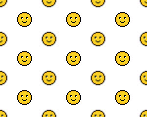 pixel smile background Seamless.  Happy face icon . Smiling Emoticon texture.