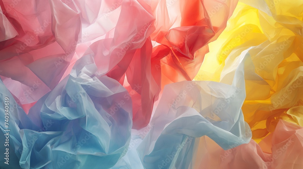 Poster an abstract piece with a range of textures created by twisting and folding plastic bag edges.