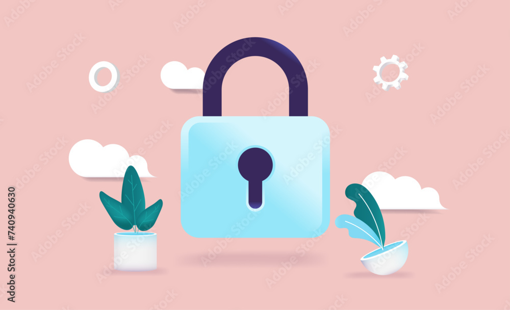 Aufkleber Padlock vector - Locked security lock concept vector illustration with decorative elements in simple scene. Semi flat design with beige background