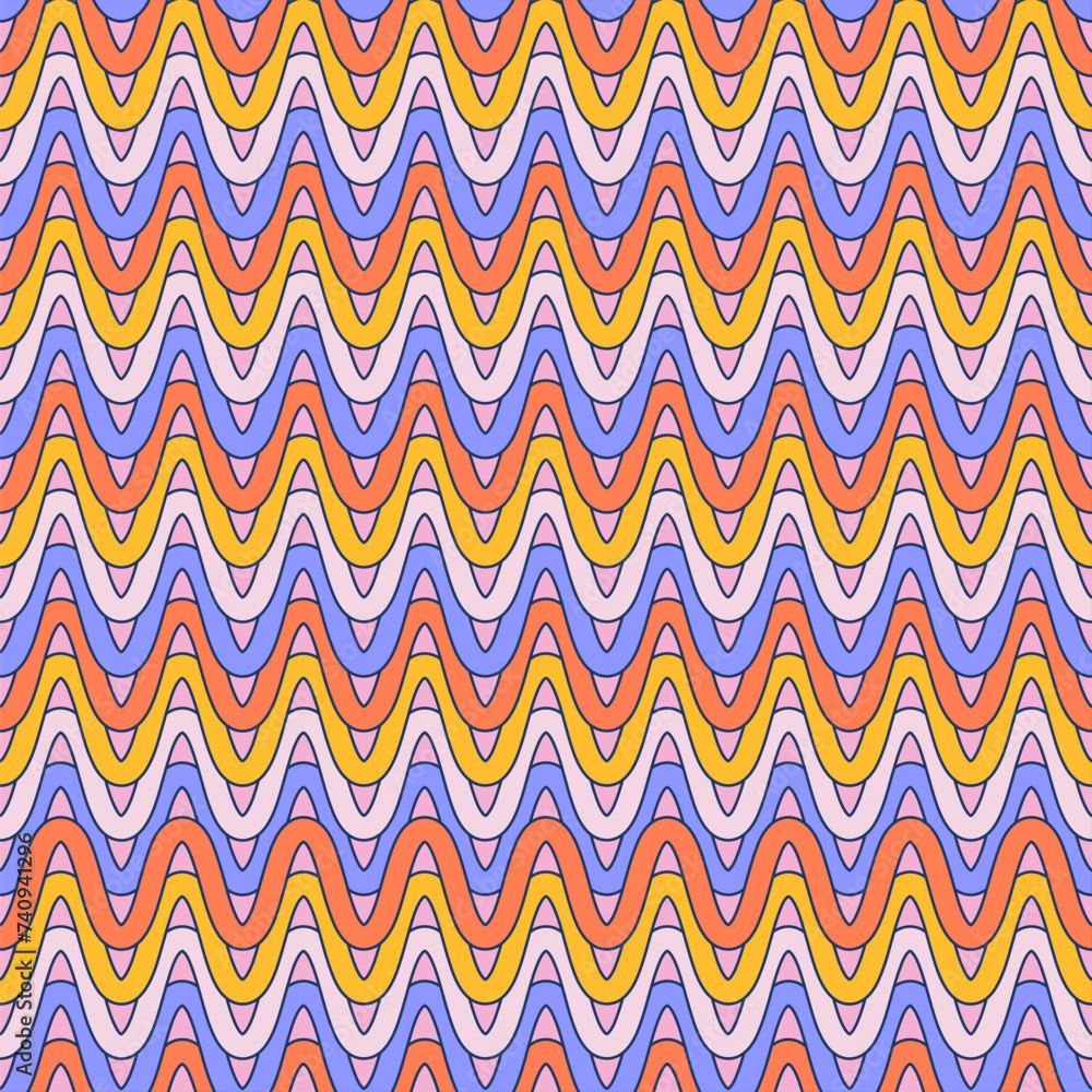 Poster groovy wavy lines abstract seamless pattern. retro 1970s nostalgic geometric background. simple shap