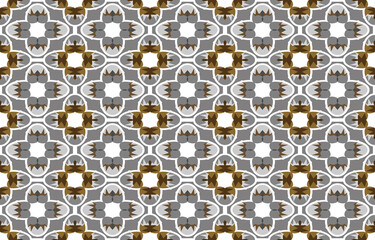 Basic RGB, This geometric pattern features a dynamic interplay of interlocking circles, squares, and triangles in shades of gray and brown. The neutral color palette makes it versatile and easy to coo - obrazy, fototapety, plakaty