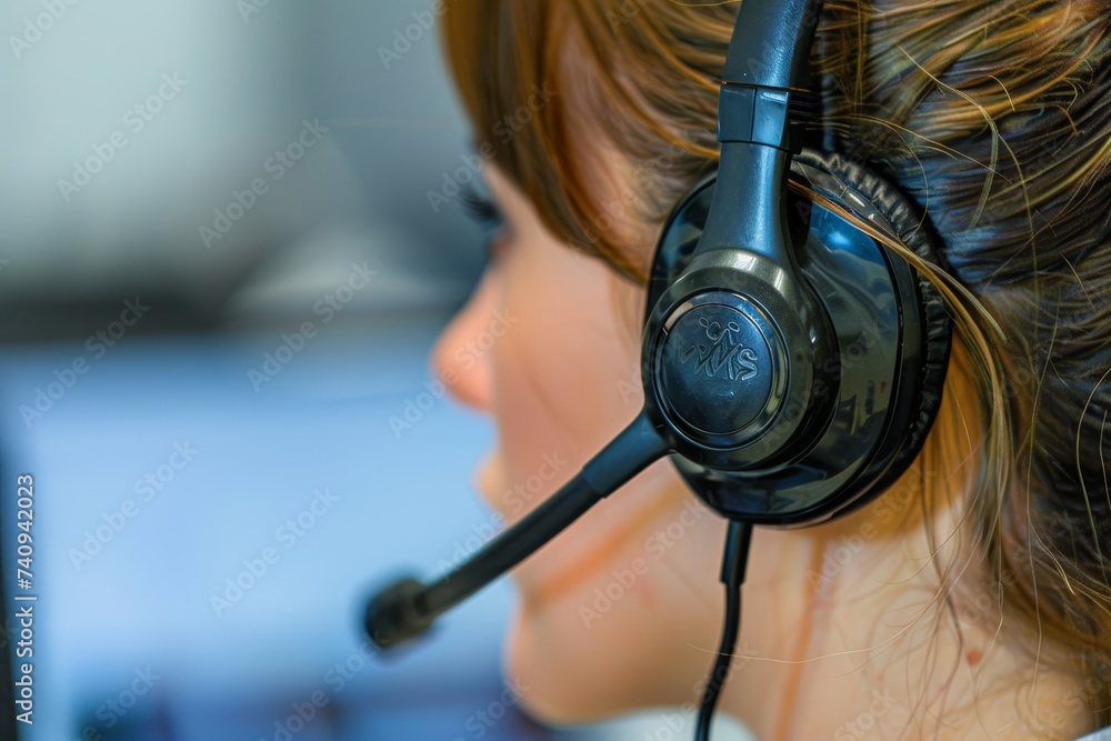 Aufkleber this image shows the care she has for her customers. it shows an agent in a call center showing the 