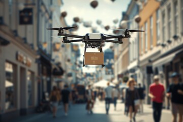 Smart package Drone Delivery parcel locker. Parcel parcel delivery pilot program box drone delivery route shipping. Logistic medical supply delivery mobility urbanization transportation