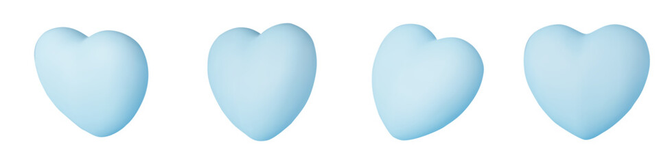 Collection of realistic blue valentine hearts. 3d render heart. Vector illustration