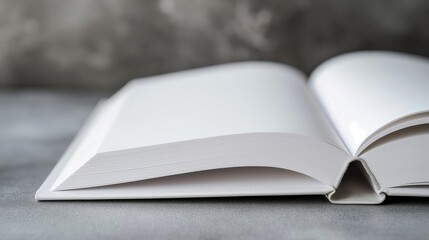 Open Book With Blank Pages On Grey Table For Text Or Mockup Design