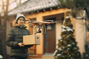 Smart package Drone Delivery smart city branding. Parcel blood delivery drone box drone delivery tracking shipping. Logistic forest fire detection drone mobility transformative mobility