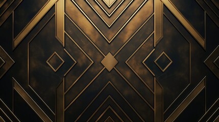 An image featuring bold Art Deco geometric patterns in gold against a matte black background, evoking the glamour of the Roaring Twenties. 8k