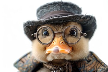 sophisticated duck donning a top hat and monocle - 740943207