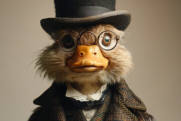 sophisticated duck donning a top hat and monocle - 740943211