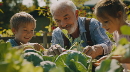 Grandfather growing vegetables.