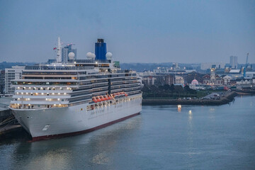 Family cruiseship cruise ship liner Arcadia in Southampton, Great Britain port during summer...