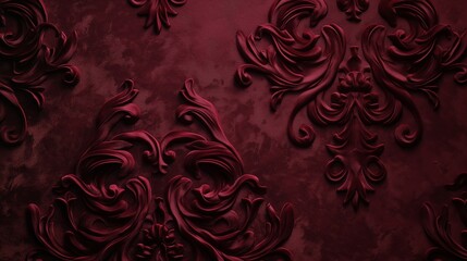 An image showcasing a rich, dark velvet texture with an embossed classical pattern, offering depth and luxury for sophisticated wallpaper designs. 8k - obrazy, fototapety, plakaty