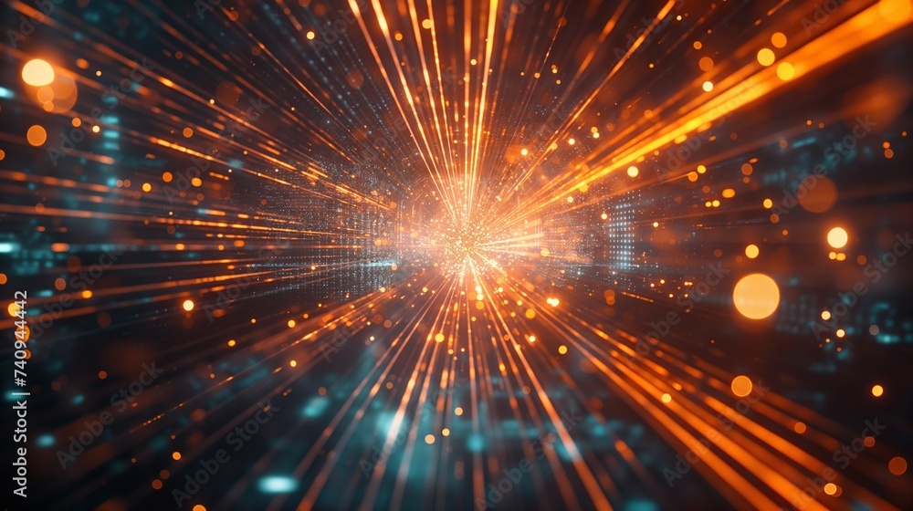 Poster a 3d abstract visualization of a digital core, with layers of circuits and light beams