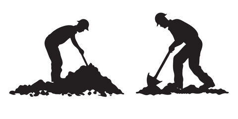 Worker digging site area, Labour working on site area