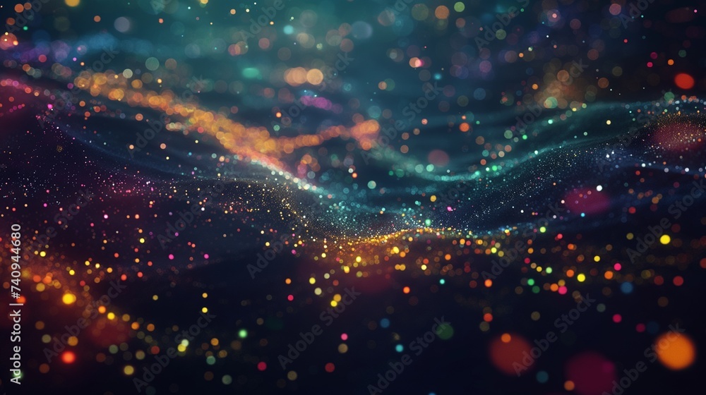 Poster a 3d scatter plot floating in space, representing big data analysis, with vibrant dots and lines