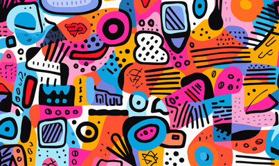 colorful geometric abstract doodle art collage vector seamless pattern