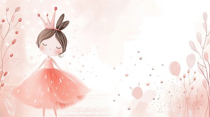 cute ballerina princess wearing tutu skirt in dreamlike atmosphere, watercolor painting style cartoon background,  - obrazy, fototapety, plakaty