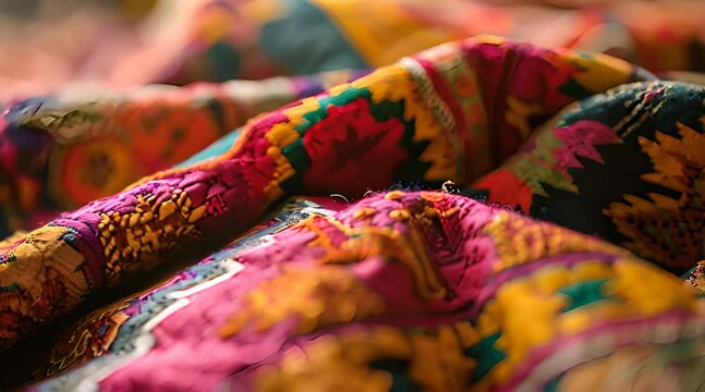 a close up view of a colorful blanket