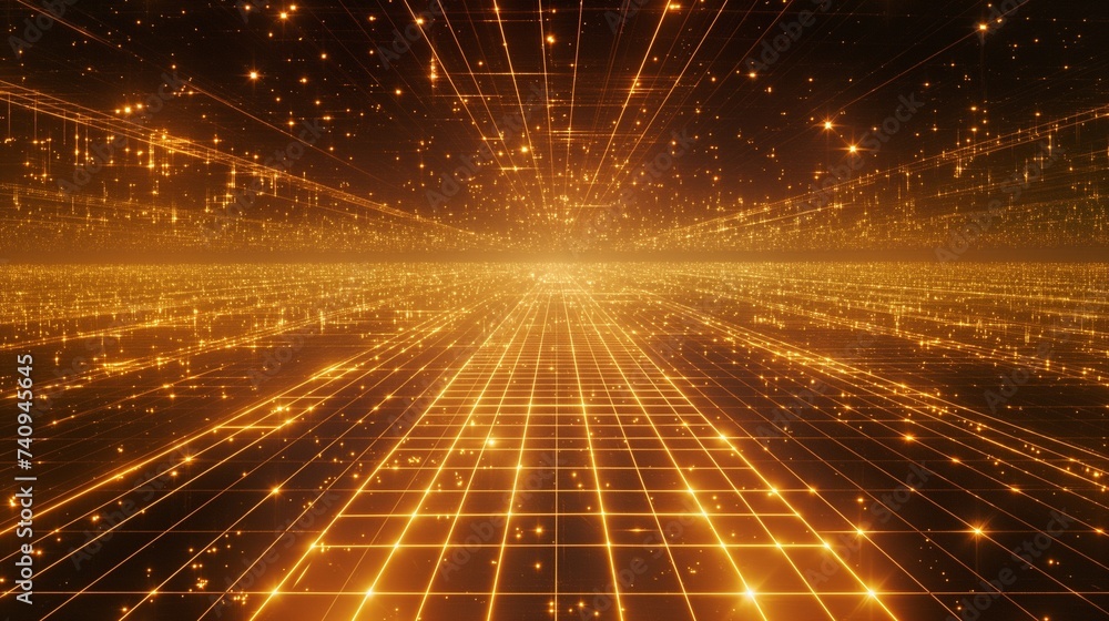 Poster a geometric pattern representing ideas of digital expansion and virtual reality spaces, with glowing