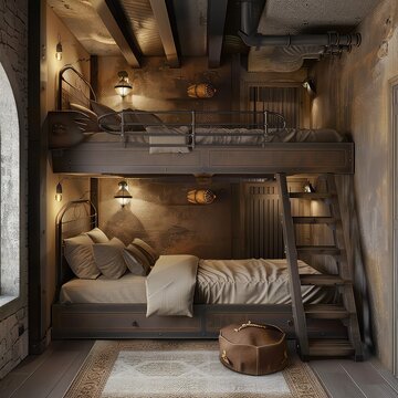 Captivating bedroom interior design with bunk beds, well lighted