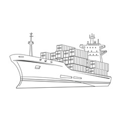 Fototapeta premium Cargo ship outline vector art, icon