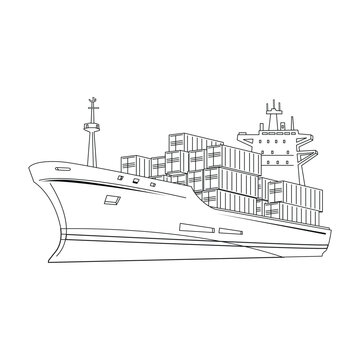 outlined cargo ship carrying containers clip art preview