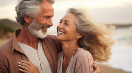Obraz na płótnie Canvas Happy smiling mature senior couple posing together