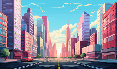 Street of skyscraper buildings background vector illustration