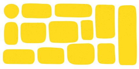 Yellow frame empty text box with texture isolated on white background. Doodle hand drawn set of shapes different size and forms for text