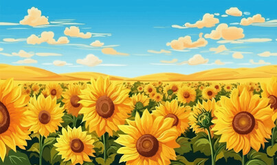 Obraz premium A field of sunflowers vector simple 3d smooth cut isolated illustration
