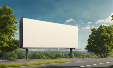 Billboard standing tall beside a bustling highway under a clear blue sky