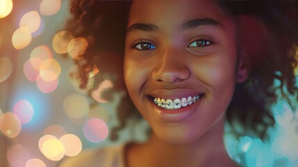 Fototapeta premium Radiant Smile. Girl with Braces and Sparkling Eyes