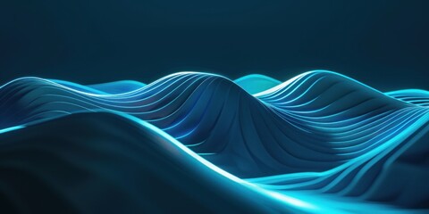 Glowing Blue Neon Wavy Line on Abstract Geometric Background