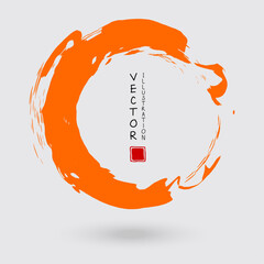 Orange ink round stroke on white background. Japanese style.