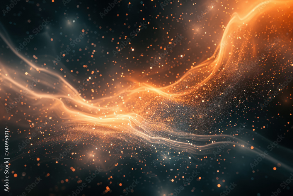 Poster digital artwork of a nebula. the nebula is represented by swirling lines and dots of light against a
