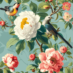 Vintage Beautiful Peonies And Wild Flowers Seamless Pattern Print Design-04.20 - 740951007