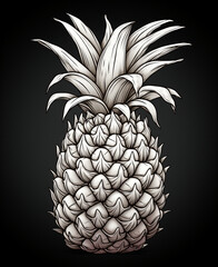 coloring book page, a pineapple, minimalistic flat line art, black background, shaun of the dead style сreated with Generative Ai