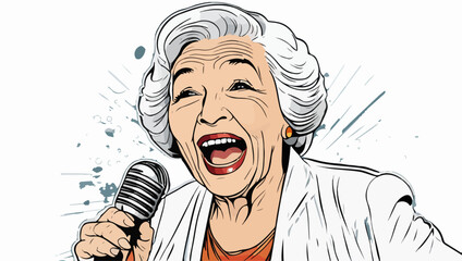 Mujer mayor cantando - obrazy, fototapety, plakaty