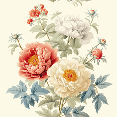 Vintage Beautiful Peonies And Wild Flowers Seamless Pattern Print Design-05.20 - 740951496