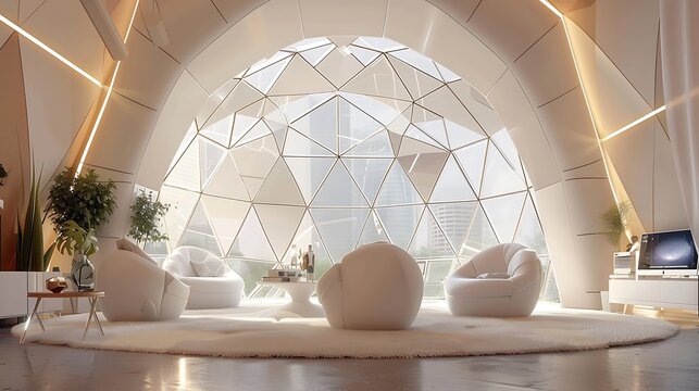 Geodesic dome office with innovative architecture and futuristic design, modern office interior design
