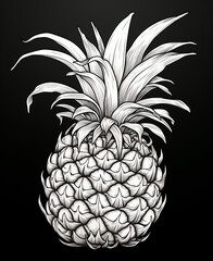 Obraz premium coloring book page, a pineapple, minimalistic flat line art, black background, shaun of the dead style сreated with Generative Ai