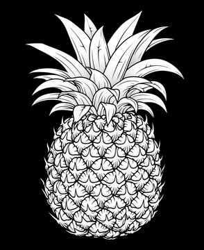 coloring book page, a pineapple, minimalistic flat line art, black background, shaun of the dead style сreated with Generative Ai