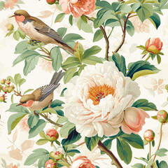 Vintage Beautiful Peonies And Wild Flowers Seamless Pattern Print Design-08.20 - 740952241