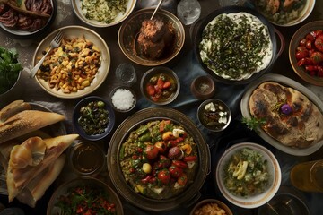 Traditional Middle Eastern Feast with an Array of Gourmet Dishes