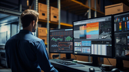 Fototapeta premium Documentary Photography style focusing on the user interface of a Warehouse Management System