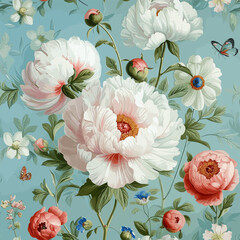 Vintage Beautiful Peonies And Wild Flowers Seamless Pattern Print Design-09.20 - 740952455