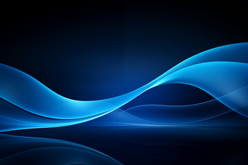 Abstract blue glowing waves with light particles on dark background