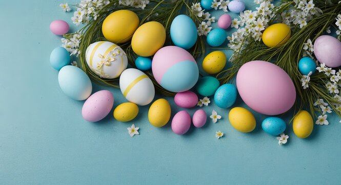 Easter Image. Top view in pastel colours.