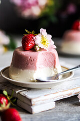 low-calorie dessert with berries. panna cotta